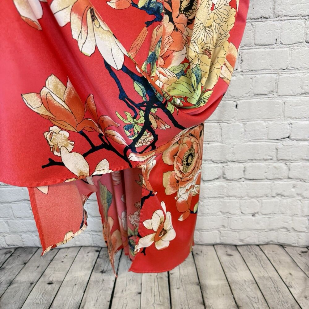 Natori Enchanted Lotus Satin Zip Caftan Women Plus 2X Boho Resort Art To Wear - Picture 11 of 16